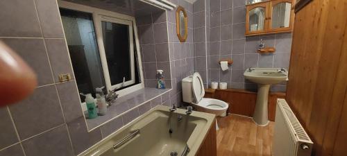 a bathroom with a tub and a sink and a toilet at The Helm in Pembrokeshire