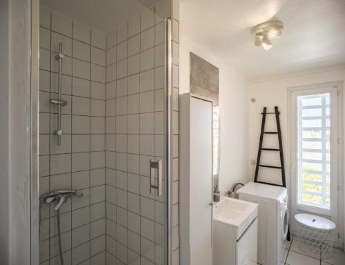 La salle de bains est pourvue d'une douche, de toilettes et d'un lavabo. dans l'établissement Fleur de rêve, à Troyes