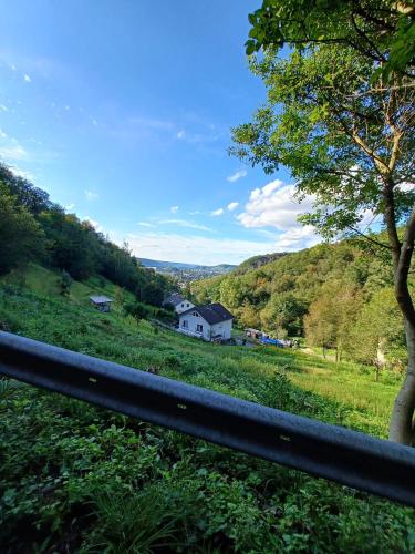 a view of a farm from a car window at Ferienwohnung Neli am Rhein in Rheinbrohl