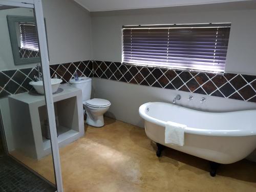 a bathroom with a tub and a toilet and a sink at Journey Guesthouse in Riversdale
