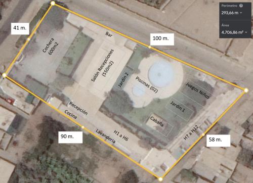 a site plan of a house with buildings at Hospedaje El Cascabel in Sunampe