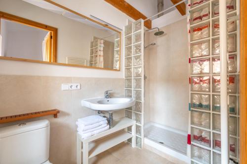 センセリェスにあるMallorca Can Floritのバスルーム(洗面台、トイレ、鏡付)