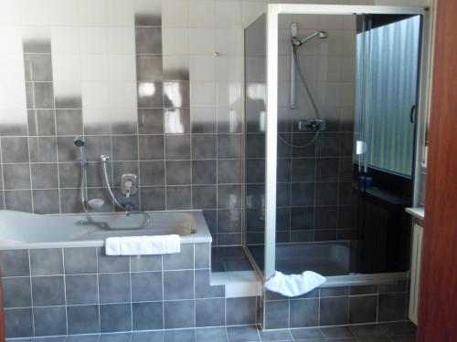 uma casa de banho com um lavatório e uma banheira em Hotel Haus Bergblick em Rheinbreitbach