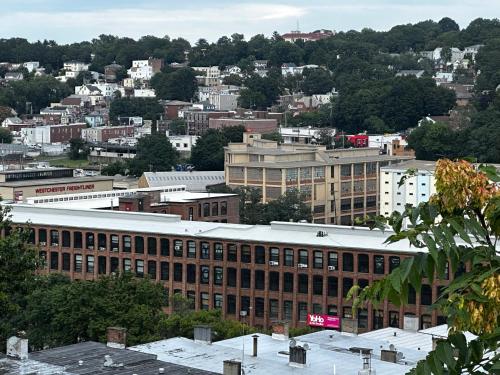 a view of a city with a large brick building at 4-A Diamond in Yonkers in Yonkers