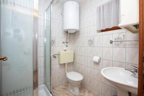 een badkamer met toilet, wastafel en douche bij Apartments with parking space Jezera, Murter - 5133 in Jezera