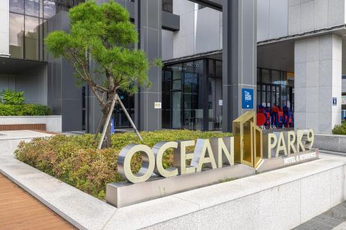 a large sign in front of a building at OCEAN PARK 9 in Incheon