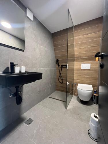 un baño con lavabo e inodoro en Kucica na Brdu, en Brda
