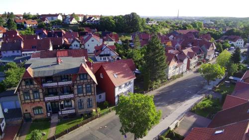 an aerial view of a town with houses at FeWo in Ilsenburg Waldblick, schöne Aussicht in Ilsenburg