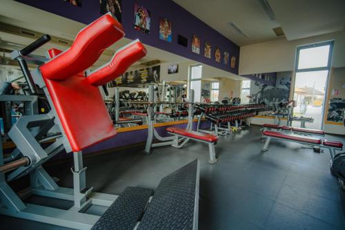 a gym with a red slide in the middle at Eleven Business & Sport Hotel in Jászárokszállás