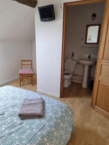 - une chambre avec un lit, un lavabo et des toilettes dans l'établissement les glycines, à Saint-Marien