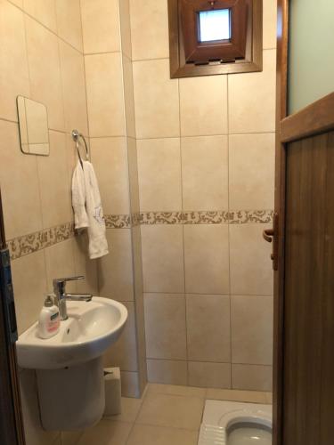 uma casa de banho com um lavatório e um WC em Emine Yılmaz Home em Araklı