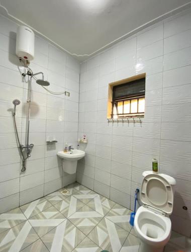 ein Bad mit einem WC und einem Waschbecken in der Unterkunft Blessings apartment buziga in Kampala
