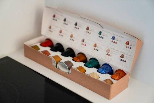 a box filled with different types of shoes at Classy Studio near Thermal Spa in Vienna
