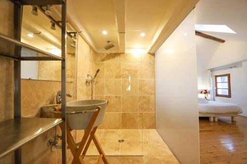 un baño con ducha y lavabo en La maison verte, en Annecy
