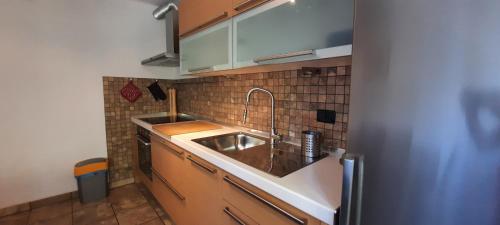 a kitchen with a sink and a counter top at Maluma in Izola