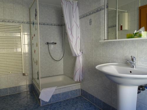 Apartment-Haus Am Jakobsweg في بوتسن: حمام مع حوض ودش ومغسلة