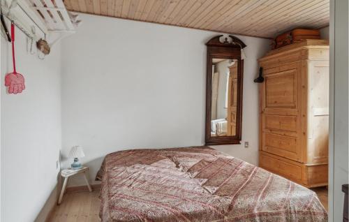 Schlafzimmer mit einem Bett, einer Kommode und einem Spiegel in der Unterkunft 2 Bedroom Nice Home In Kalundborg in Kalundborg