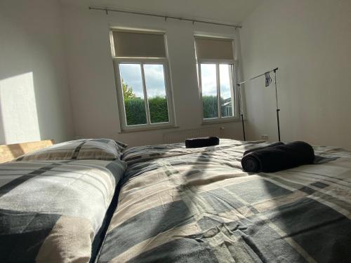 een groot bed in een kamer met twee kussens erop bij Apartment in guter Lage für bis zu 5 Personen in Oldenburg