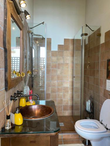 a bathroom with a sink and a toilet at The Old Watermill Retreat - O Retiro da Azenha Velha in Vila Nova de Poiares