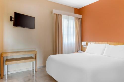 um quarto de hotel com uma cama e uma televisão em Royal Oasis Club at Pueblo Quinta em Benalmádena