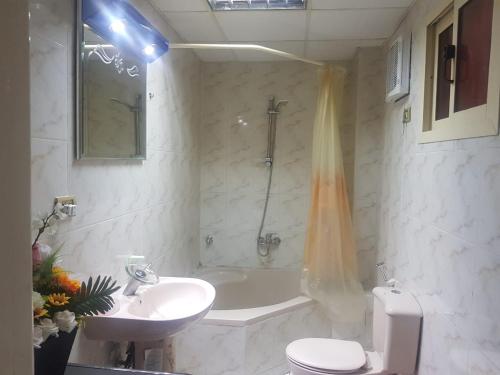 開羅的住宿－Fabulous Apartment in Sheraton Heliopolis ,5 minutes from Cairo Airport，浴室配有盥洗盆、卫生间和浴缸。