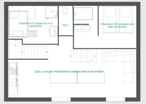 a floor plan of a house with diagrams at Chalet le petit Nicolas, jacuzzi, vue Mont Blanc in Chamonix-Mont-Blanc