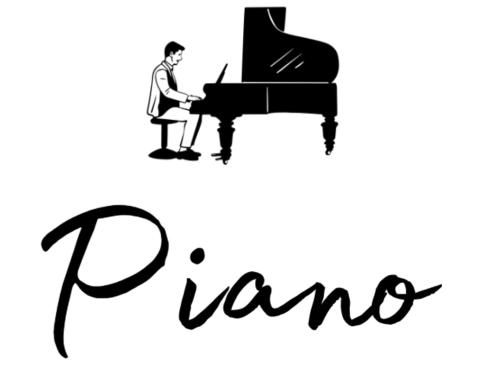 Ilustración de un hombre sentado al piano en Casa della Musica - Affitti Brevi Italia, en Módena