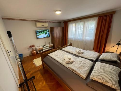 1 dormitorio con 2 camas y TV de pantalla plana en Apartman Jelena, en Niš