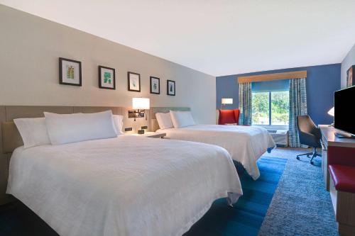una camera d'albergo con due letti e una televisione di Hilton Garden Inn Jacksonville Orange Park a Orange Park