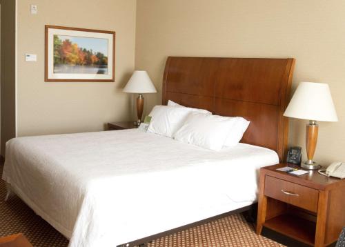 a hotel room with a large bed and a telephone at Hilton Garden Inn Laramie in Laramie
