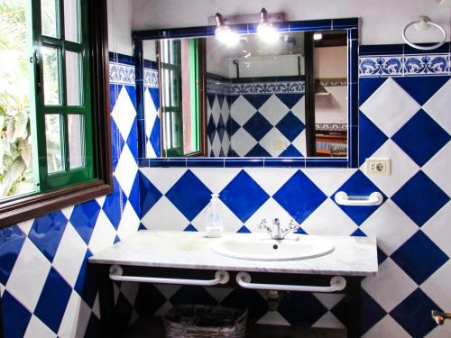 La salle de bains est pourvue d'un lavabo et d'un miroir. dans l'établissement La Bodega casa rural con piscina y jardines, à Breña Baja