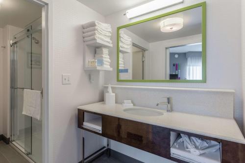 uma casa de banho com um lavatório e um espelho em Hampton Inn & Suites Burlington em Burlington