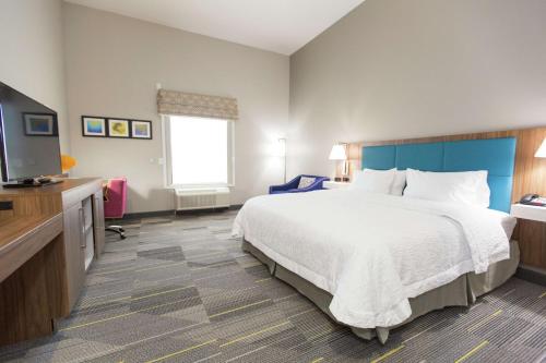 pokój hotelowy z łóżkiem i telewizorem z płaskim ekranem w obiekcie Hampton Inn Mustang w mieście Mustang