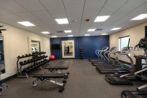 a gym with rows of exercise bikes and treadmills at Hampton Inn & Suites Lenoir, NC in Lenoir