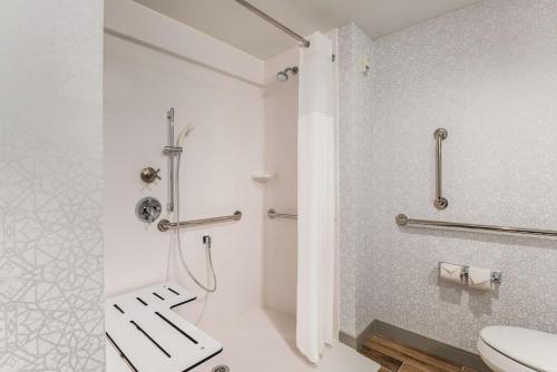 a bathroom with a shower and a toilet at Hampton Inn Batesville, Ar in Batesville