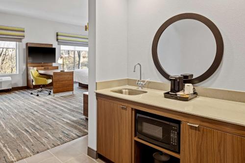 a bathroom with a sink and a mirror in a hotel room at Hampton Inn & Suites Cincinnati West, Oh in Dent