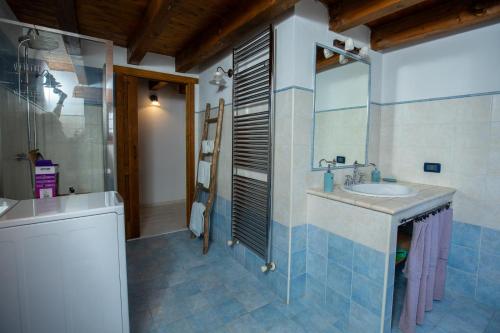 y baño con lavabo y ducha. en rainbow home, en Arvier