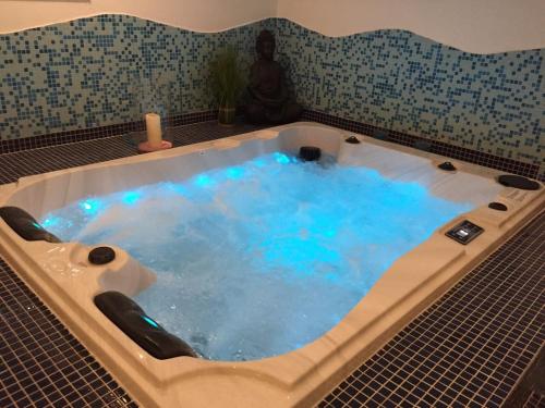 a jacuzzi tub with blue water in it at Hotel Heddernheimer Hof in Frankfurt/Main