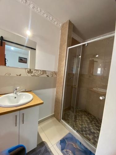 a bathroom with a shower and a sink at Valleyview home Ixopo in Ixopo