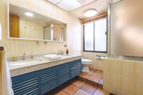 a bathroom with a sink and a toilet and a mirror at ¡Increíble y amplio departamento! in Mexico City