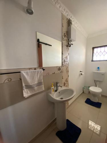 a white bathroom with a sink and a toilet at 4 Centenary Road Ixopo in Ixopo