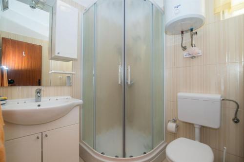 y baño con ducha, aseo y lavamanos. en Apartment Marija, en Pisak