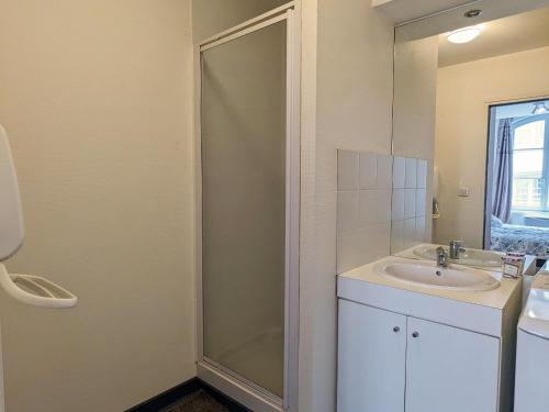La salle de bains est pourvue d'une douche et d'un lavabo. dans l'établissement Gîte Le Puy-en-Velay, 2 pièces, 4 personnes - FR-1-582-379, au Puy-en-Velay