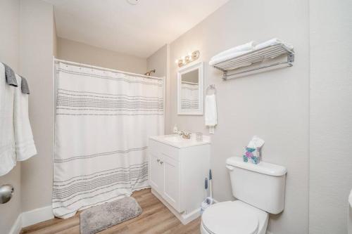 een witte badkamer met een toilet en een wastafel bij 4 Bed 2 Bath Home by College Hill and Hospitals in Wichita