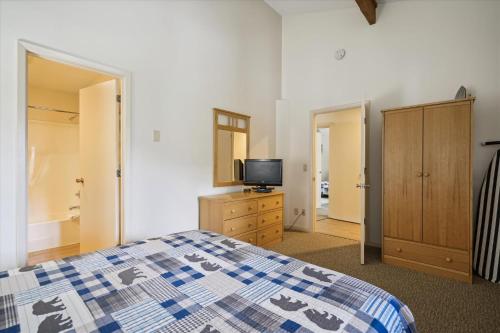 a bedroom with a bed and a tv on a dresser at Cedarbrook Queen Suite 202 in Killington