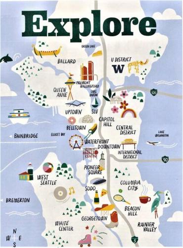 a map of the island of sylvania with its landmarks at Alki Beach Cottage, NEW, 2 bedrooms, 2 bathrooms, near beach, AC, WD, Parking in Seattle