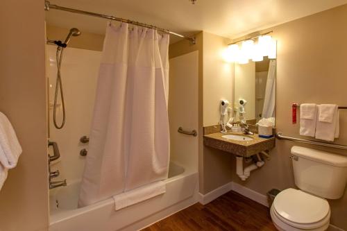 ein Bad mit einer Dusche, einem WC und einem Waschbecken in der Unterkunft TownePlace Suites Colorado Springs in Colorado Springs
