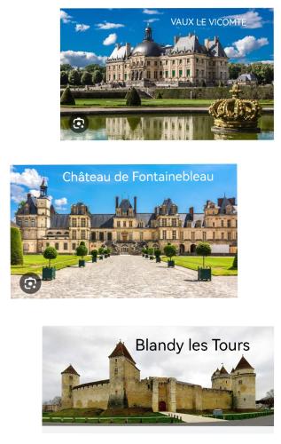 a collage of two pictures of a castle at LE CERISIER in Sivry-Courtry