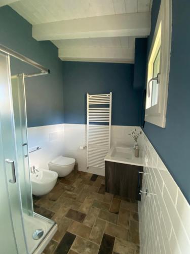un baño con inodoro y lavabo en Fuoridicampo blu, en Roncovetro
