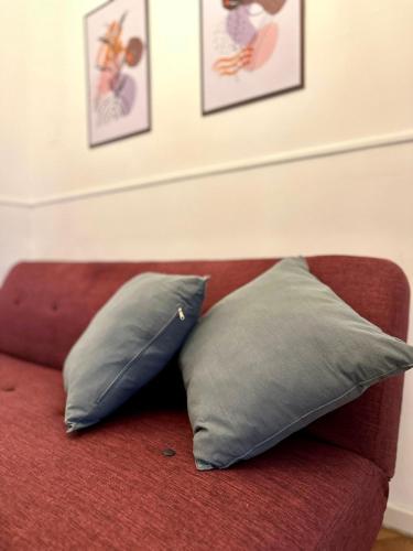 a couch with two pillows on top of it at Hermoso departamento, en excelente ubicación. in Buenos Aires